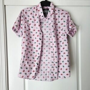 Five Points Button‎ Up Shirt Short Sleeve Donut Shirt Mens M Slim Fit Pink